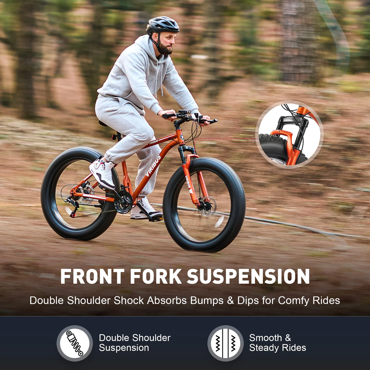 26 Fat Tire Mountain Bike with Front Suspension 21 Speeds Disc Brakes Orange O160