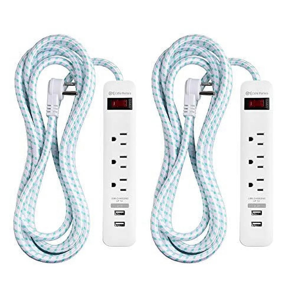 2-Pack 3 Outlet Surge Protector Power Strip with USB Charging Ports White U179
