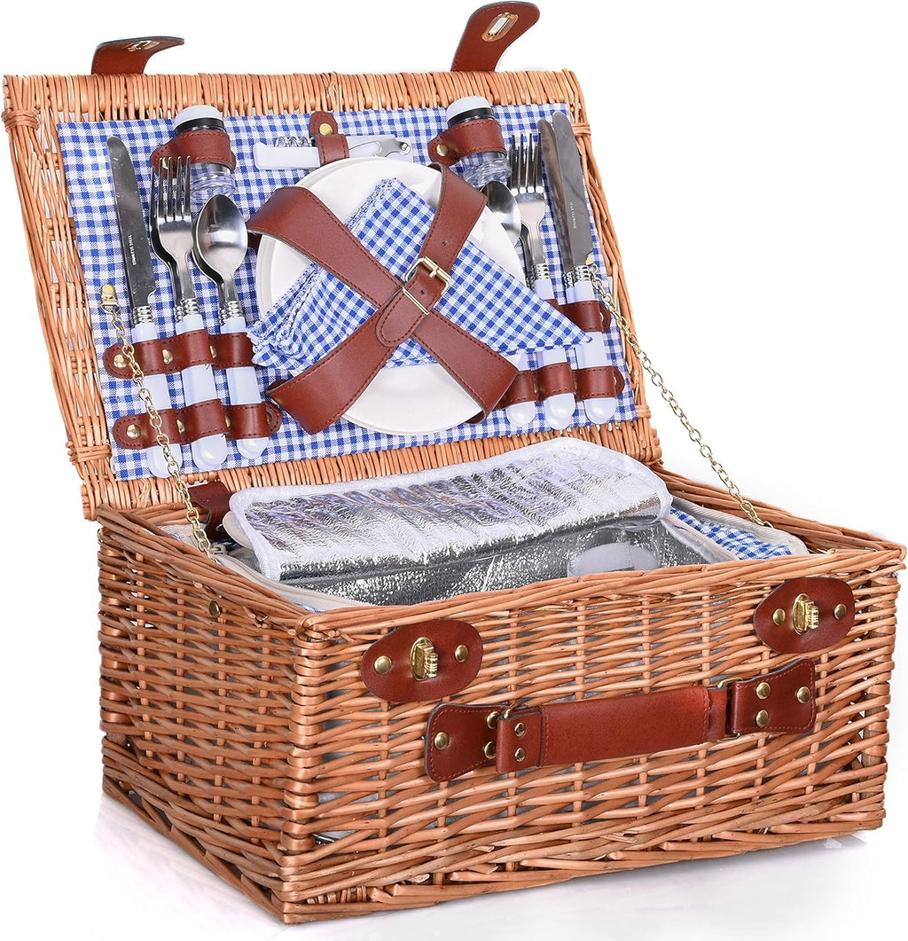 Wicker Picnic Basket for 4 with Insulated Liner R68251