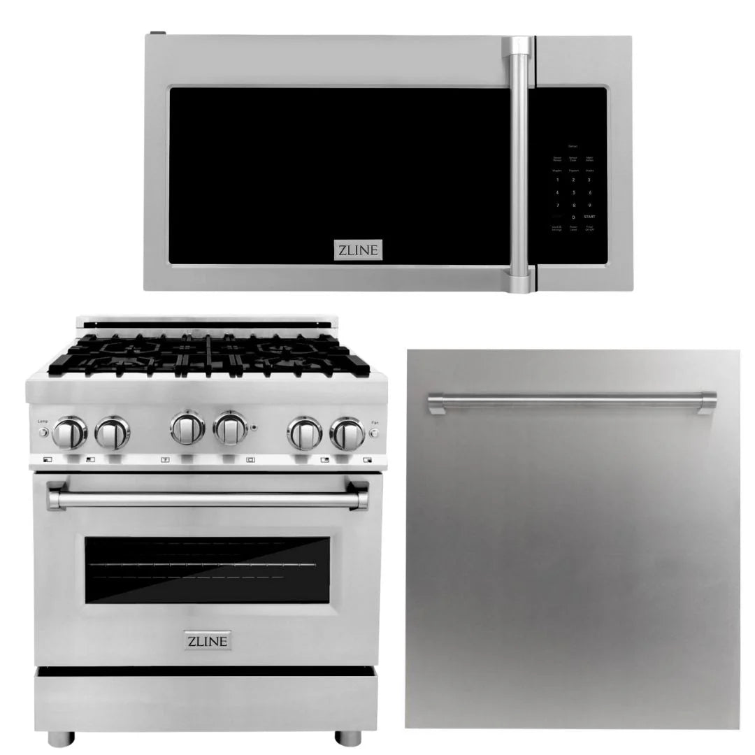 30 in. Stainless Steel Gas Range Microwave and Dishwasher F445589