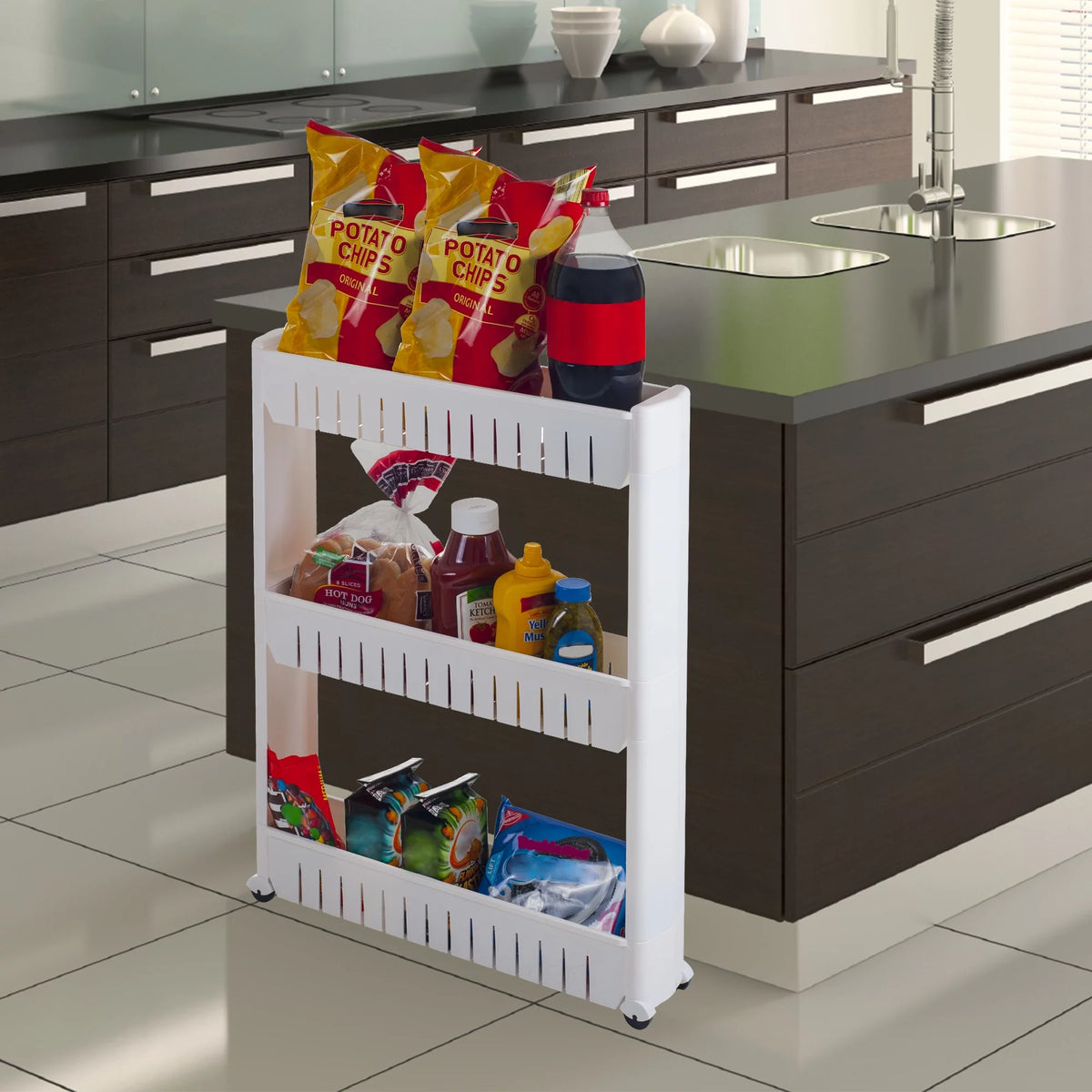 Portable Plastic Shelving Unit Organizer with 3 Storage Baskets N94928