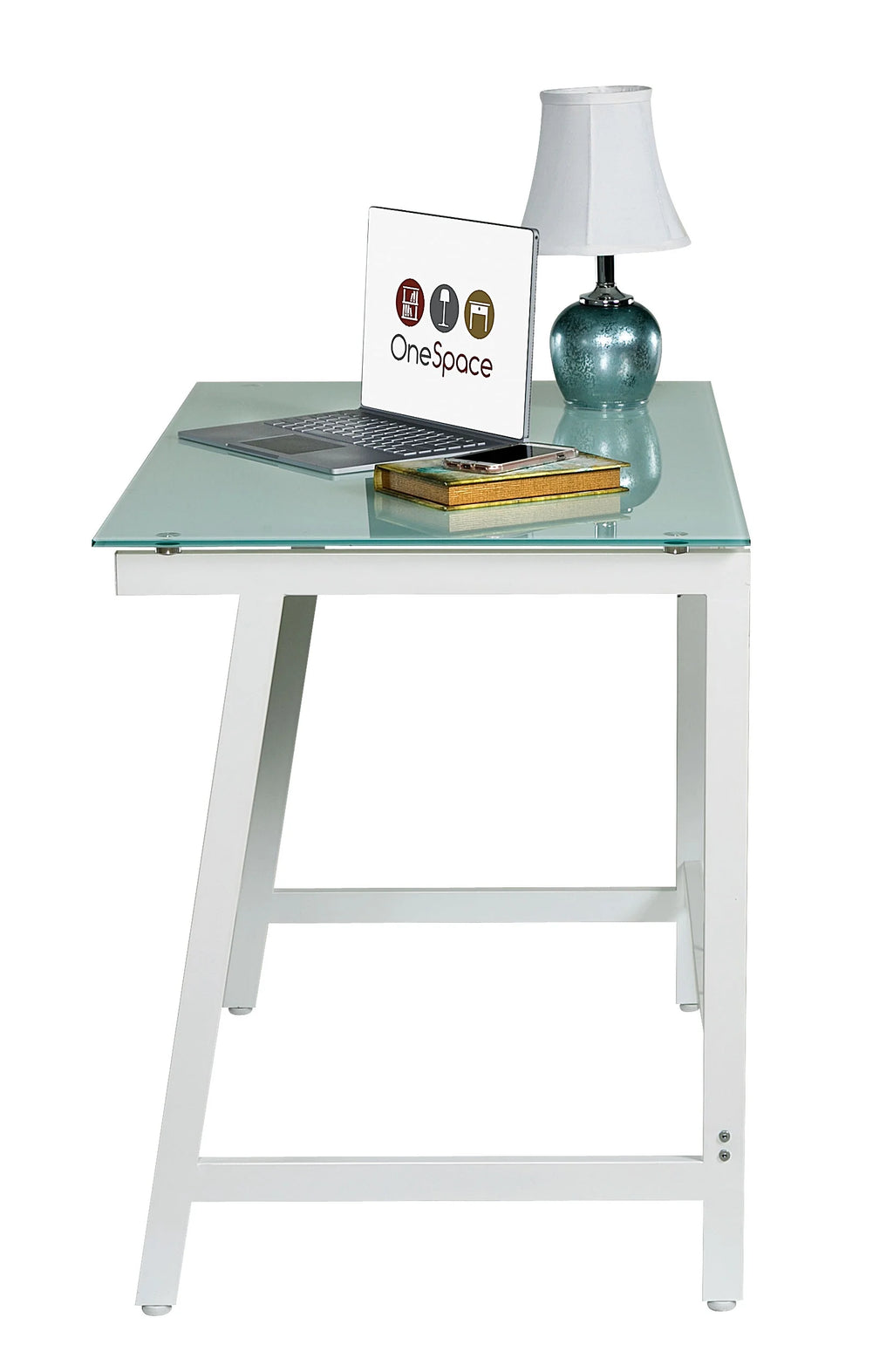 Contemporary Glass Writing Desk with Steel Frame V5197