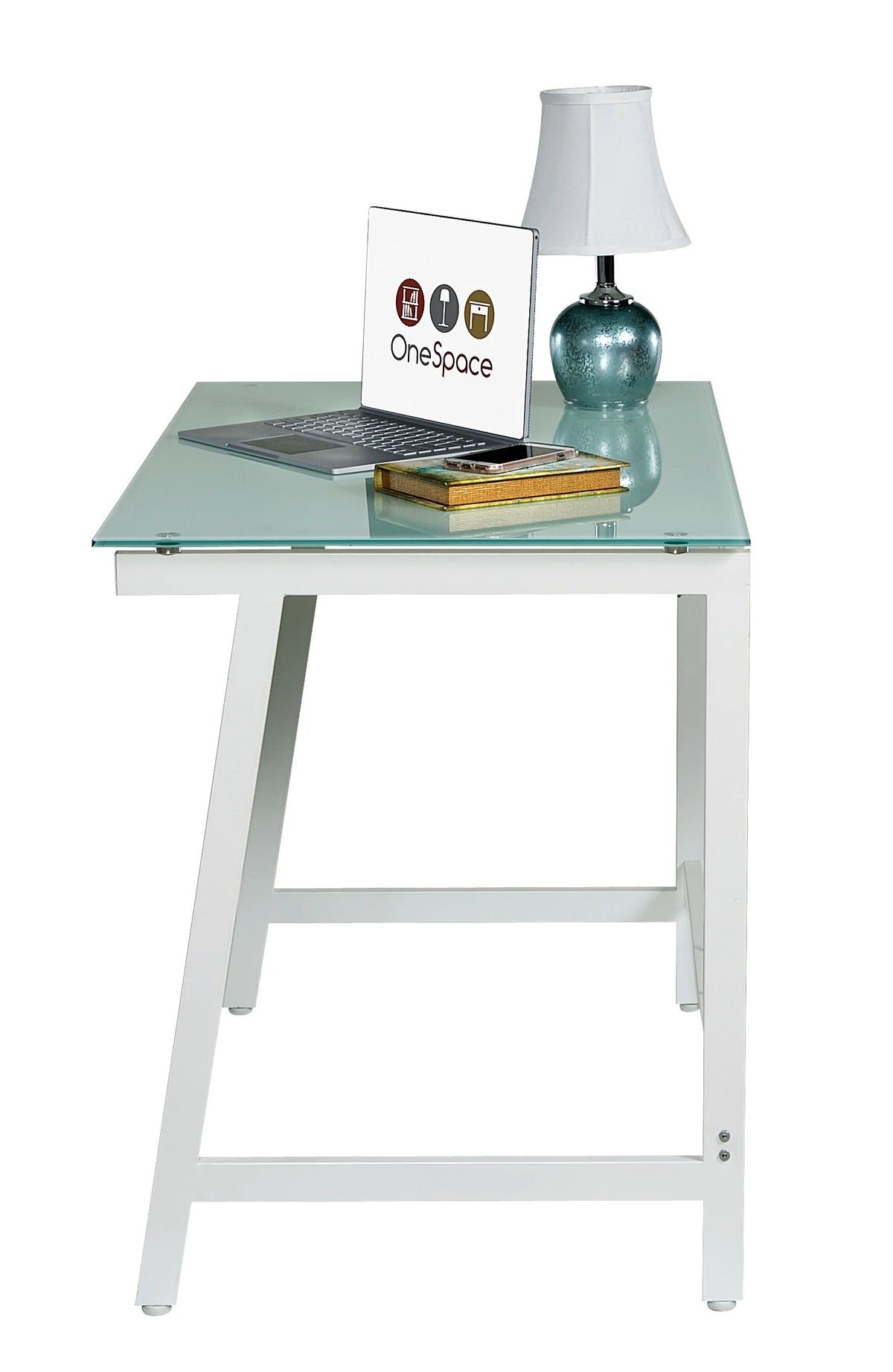 Contemporary Glass Writing Desk with Steel Frame V5197