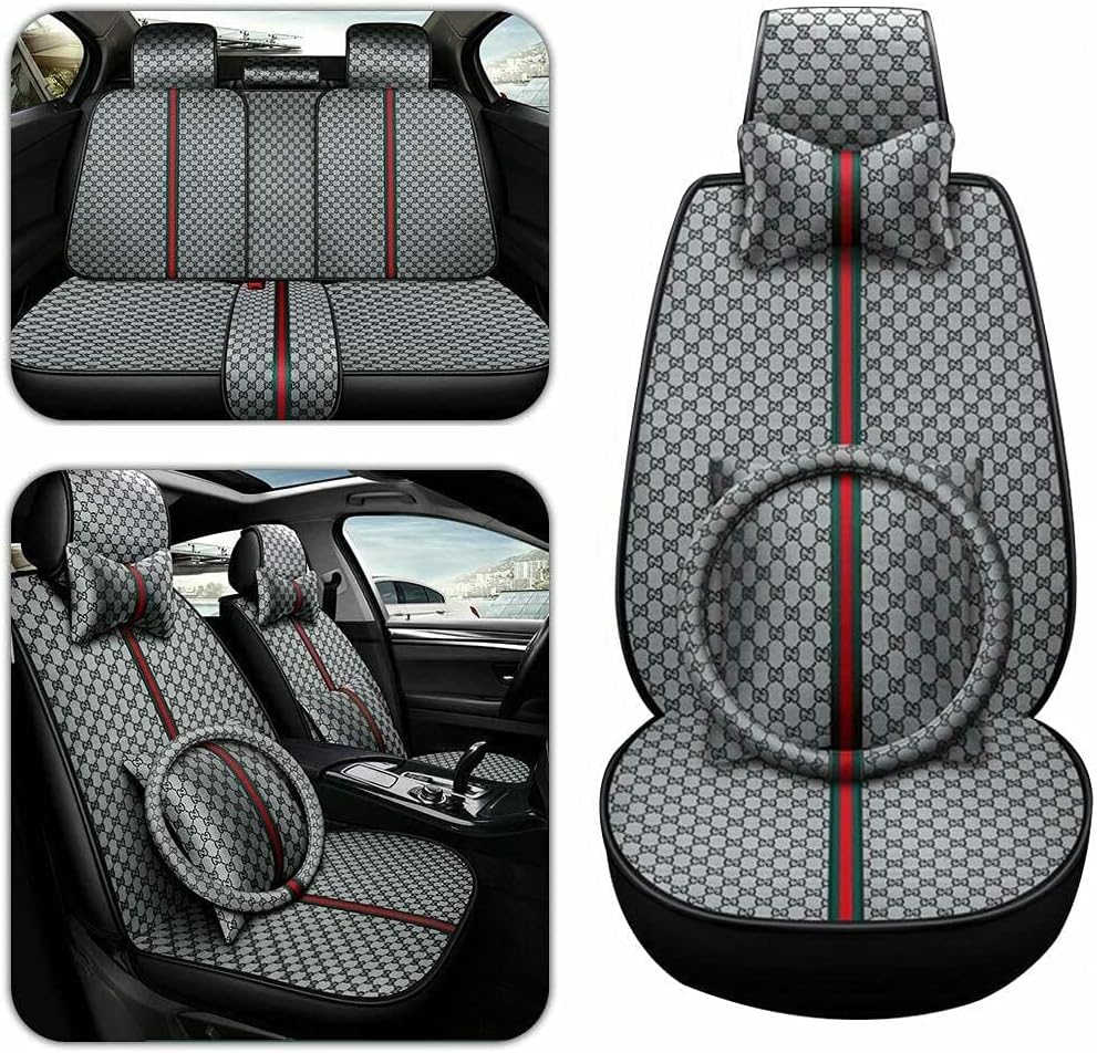 Grey Faux Leather Car Seat Covers Full Set 5 Seats Waterproof Protector N291237
