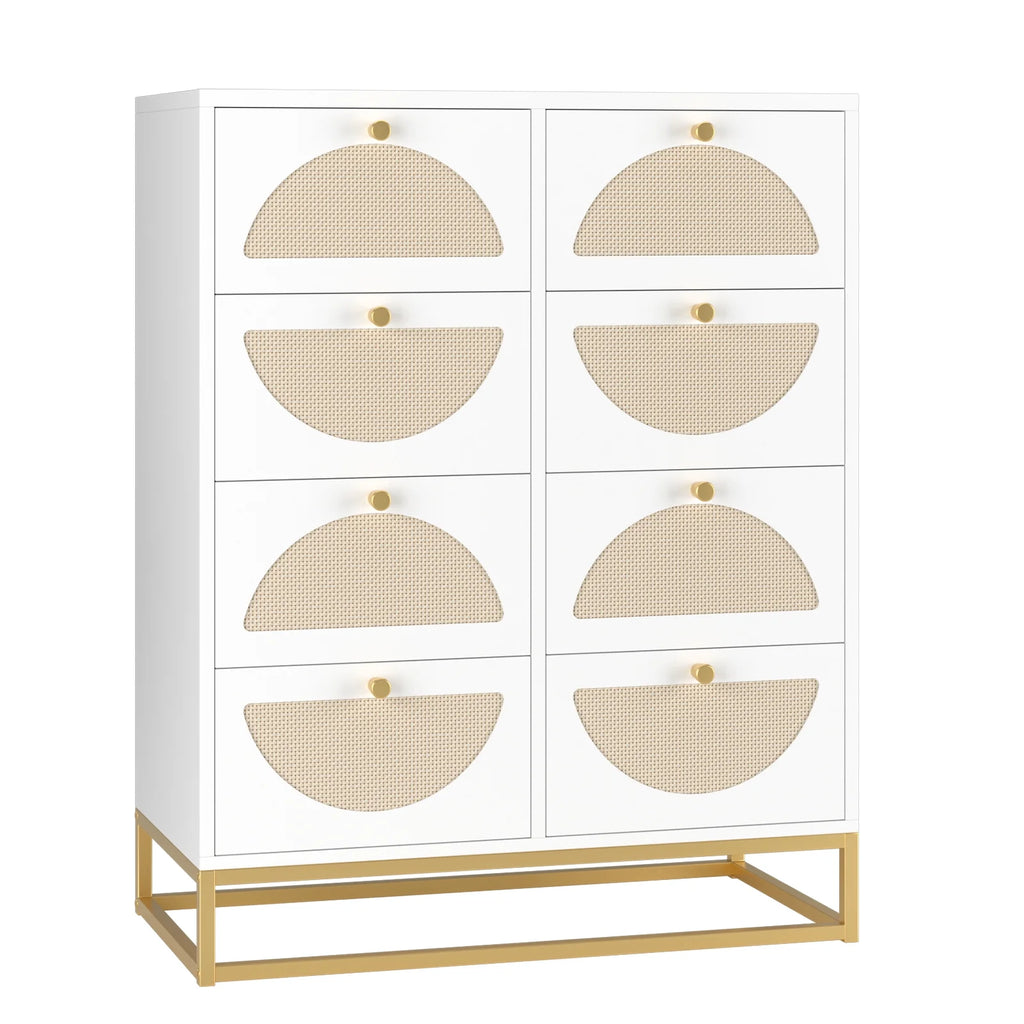 White 8 Drawer Rattan Wood Dresser D6792