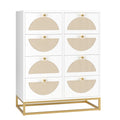 White 8 Drawer Rattan Wood Dresser D6792