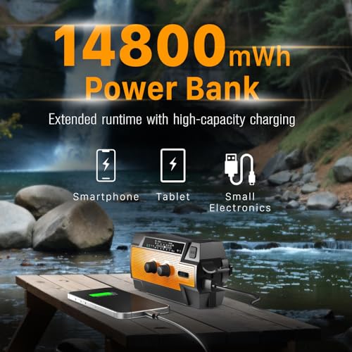 Emergency Weather Radio with Portable Power Bank, Solar Hand Crank Charging, SOS Alarm & Flashlight C3345