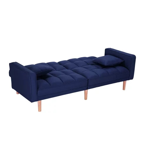 Navy Blue Memory Foam Futon Sofa Bed with 2 Pillows Q7192