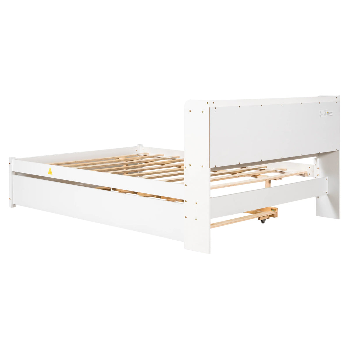 White Wood Full Size Trundle Bed with Bookcase Headboard U691