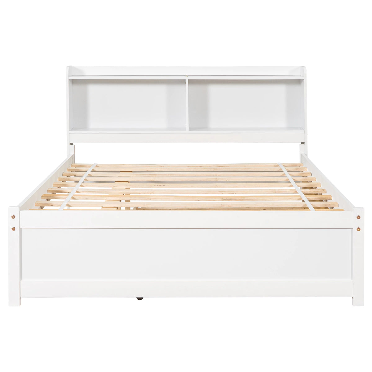 White Wood Full Size Trundle Bed with Bookcase Headboard U691