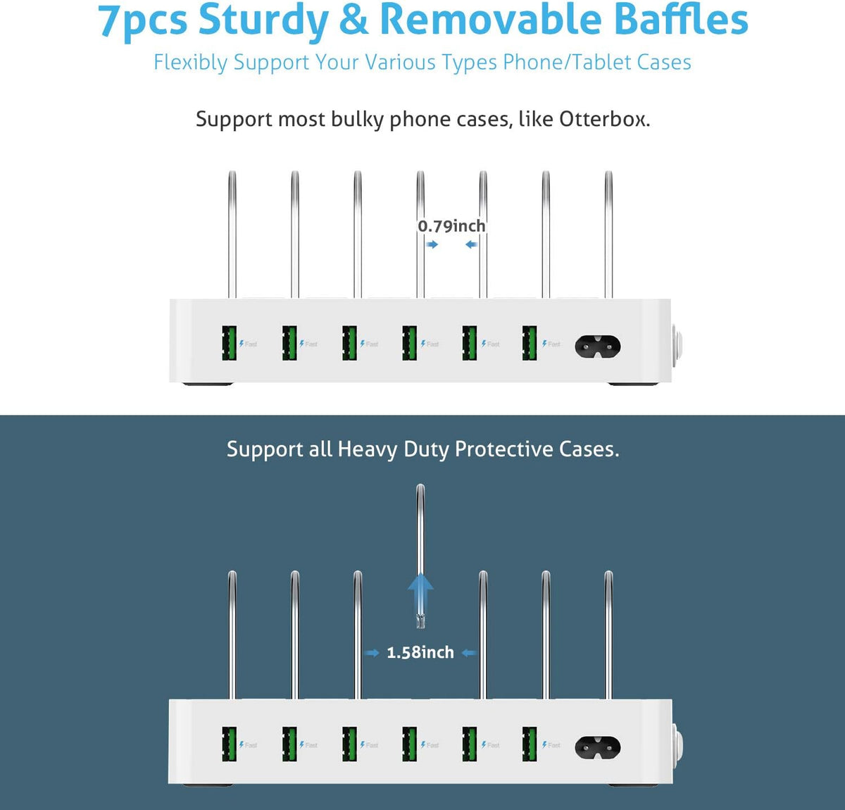 6-Port USB Charging Station with 6 Charging Cables White Pack of 2 A7775