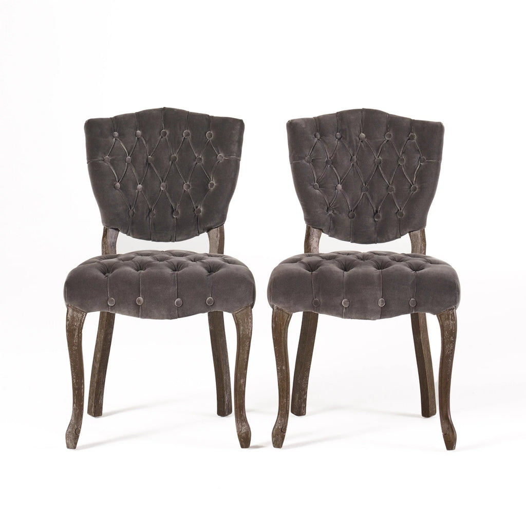Charcoal Velvet Tufted Dining Chairs Set of 2 L4142