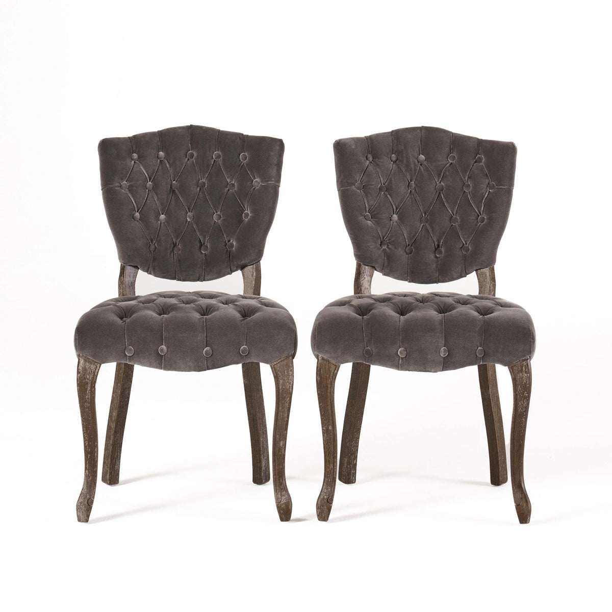 Charcoal Velvet Tufted Dining Chairs Set of 2 L4142