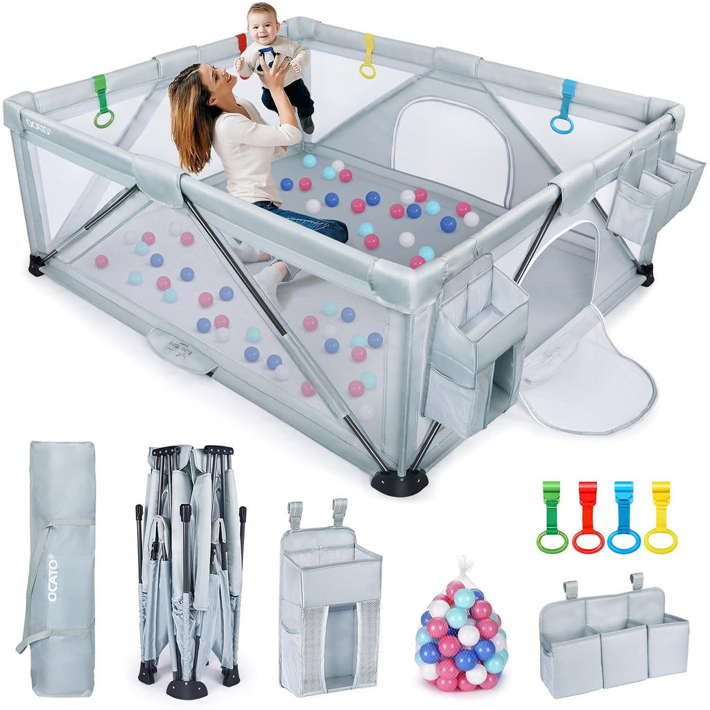 Foldable Large Play Pen with 2 Storage Bags 50 Balls (71" × 59") U118069