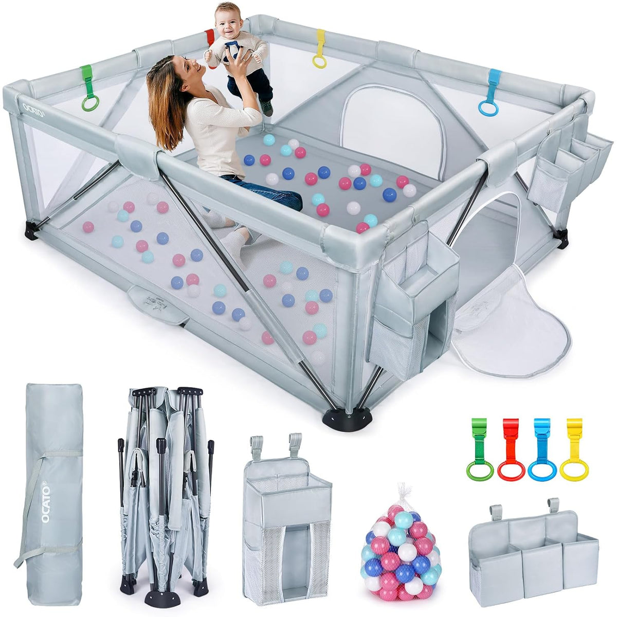 Foldable Large Play Pen with 2 Storage Bags 50 Balls (71" × 59") U118069