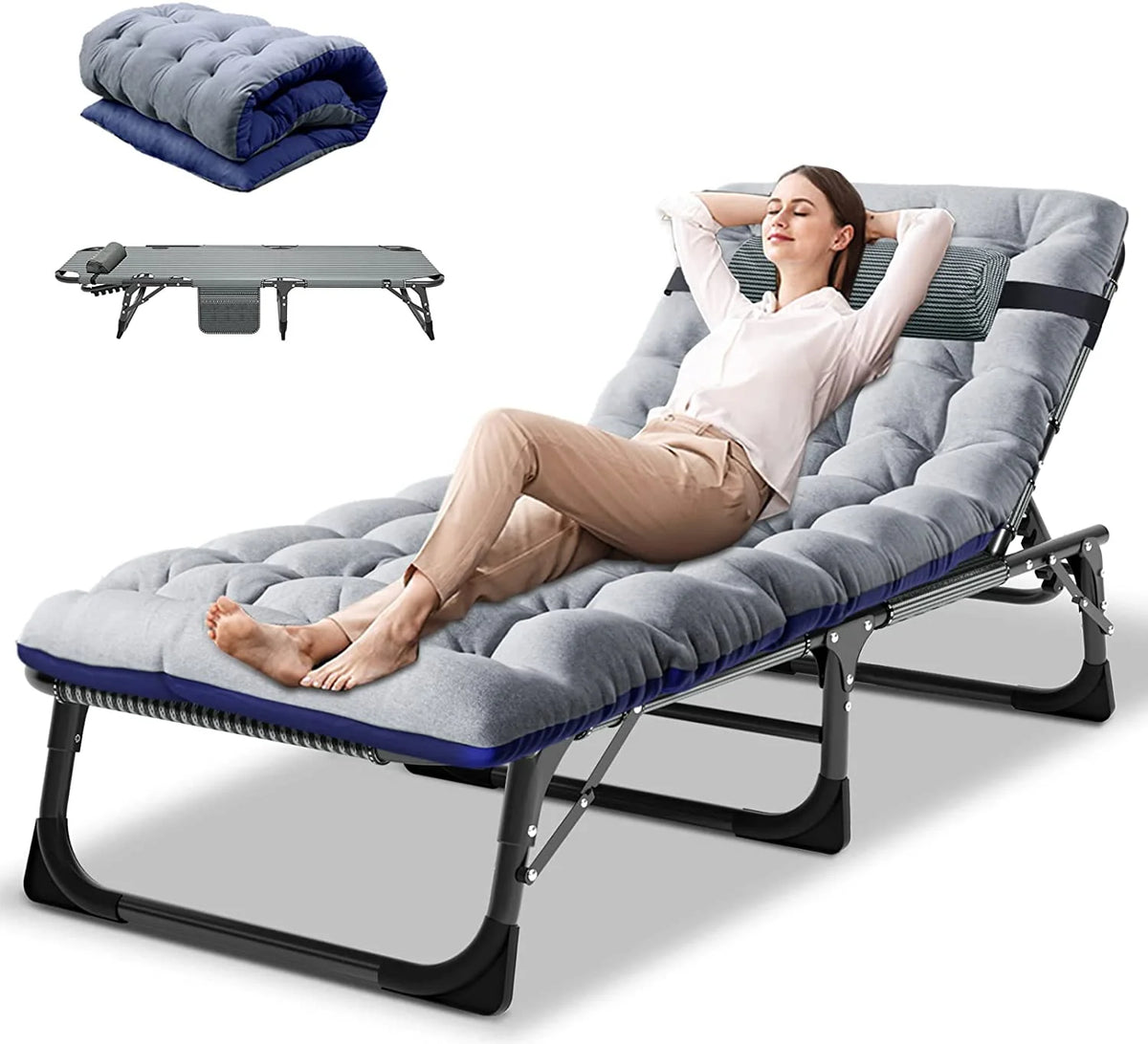 4-Fold Folding Camping Cot with Mattress and Pillow W5562