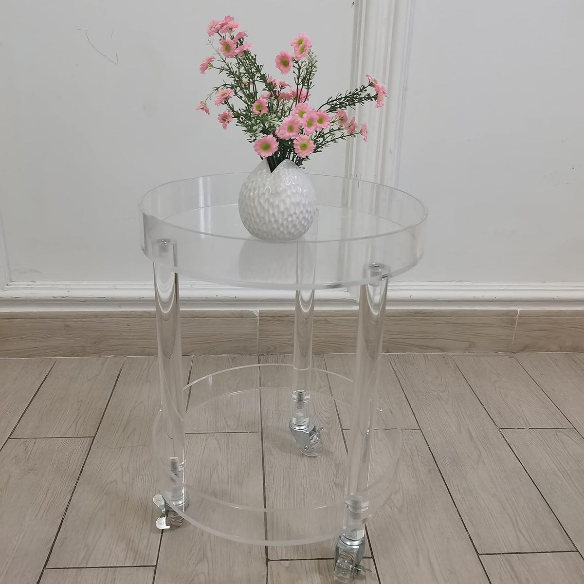 Clear Round Rolling Cart with Wheels 2-Tier Storage Tray D3124