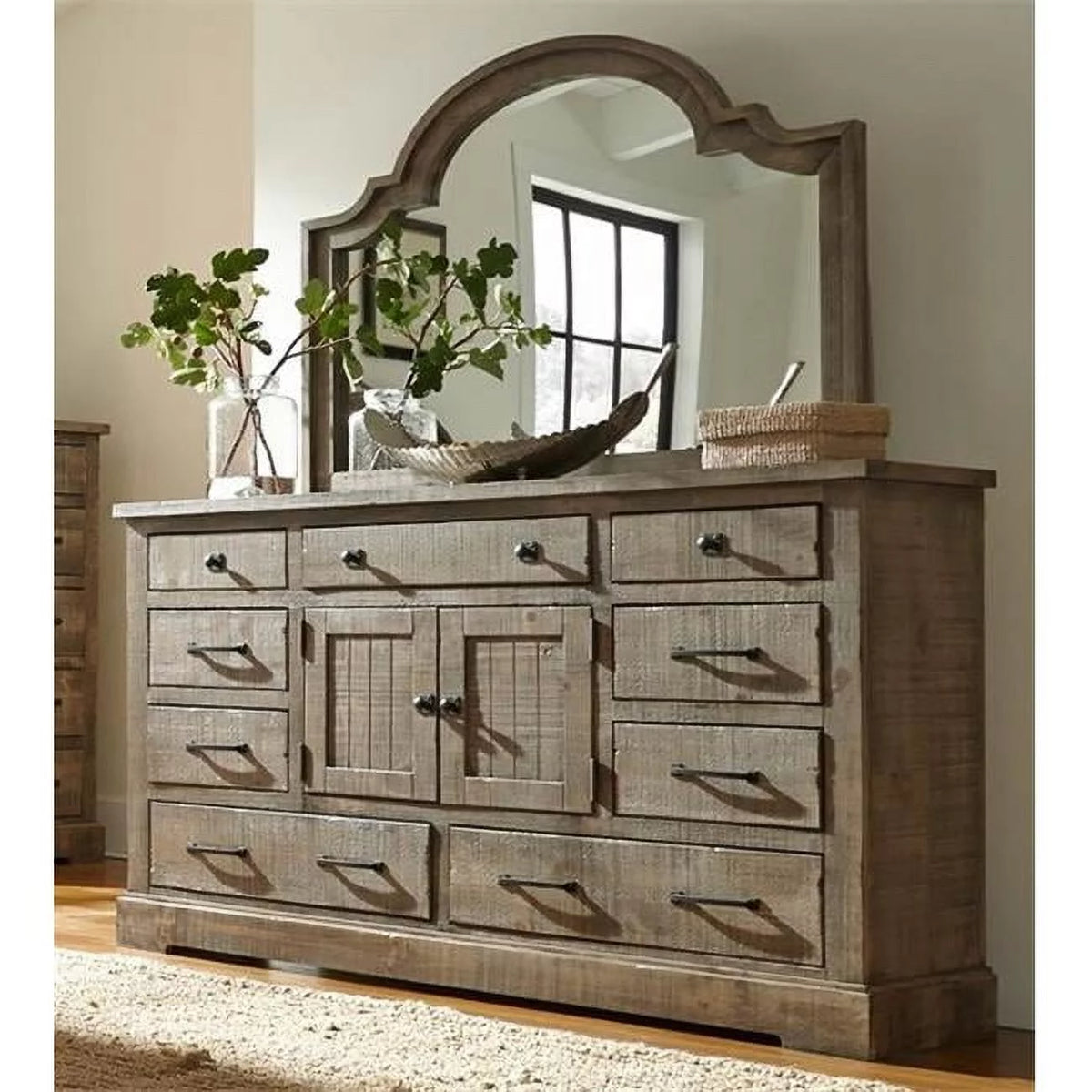 Weathered Gray Wood Drawer Door Dresser W5005