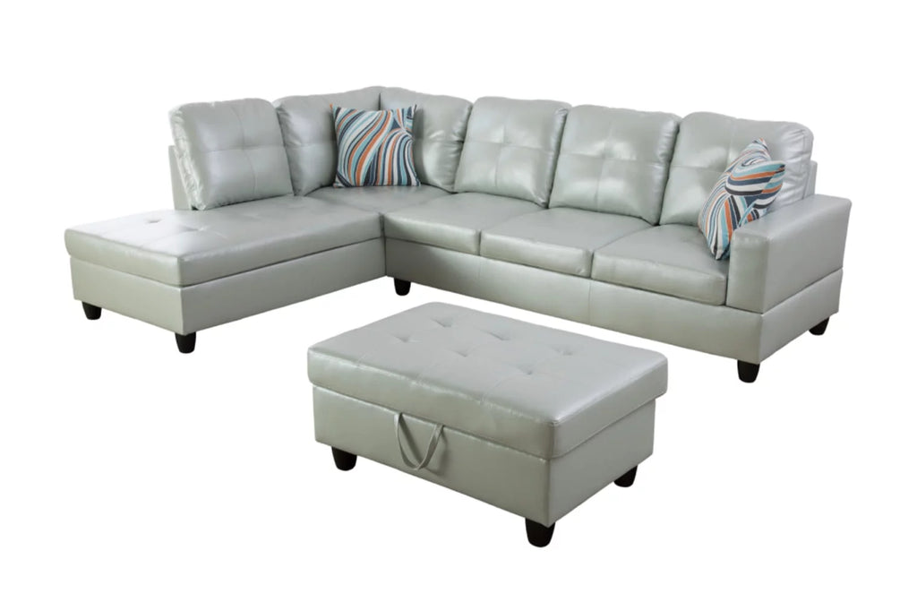 L-Shaped Sectional Sofa Set with Storage Ottoman and Pillows Y662