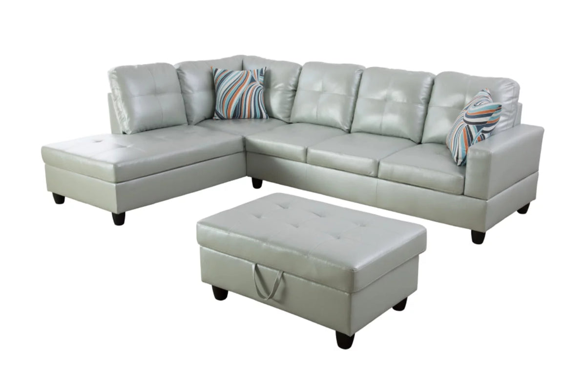 L-Shaped Sectional Sofa Set with Storage Ottoman and Pillows Y662
