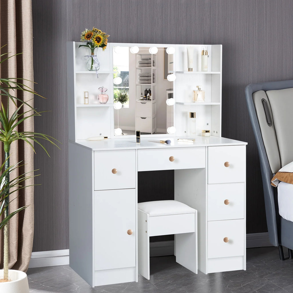 White Vanity Set with Mirror and Lights A2354