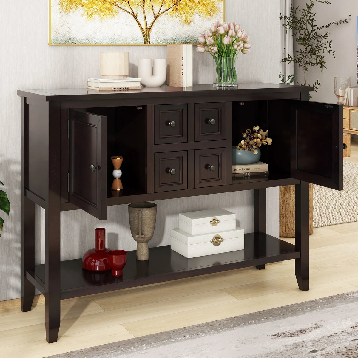 Vintage Console Table with Four Small Drawers and Bottom Shelf M877182