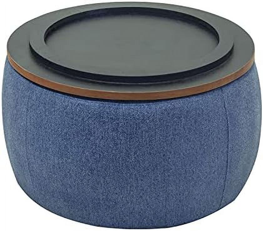 Light Gray Round Ottoman with Reversible Lid Tray J49079