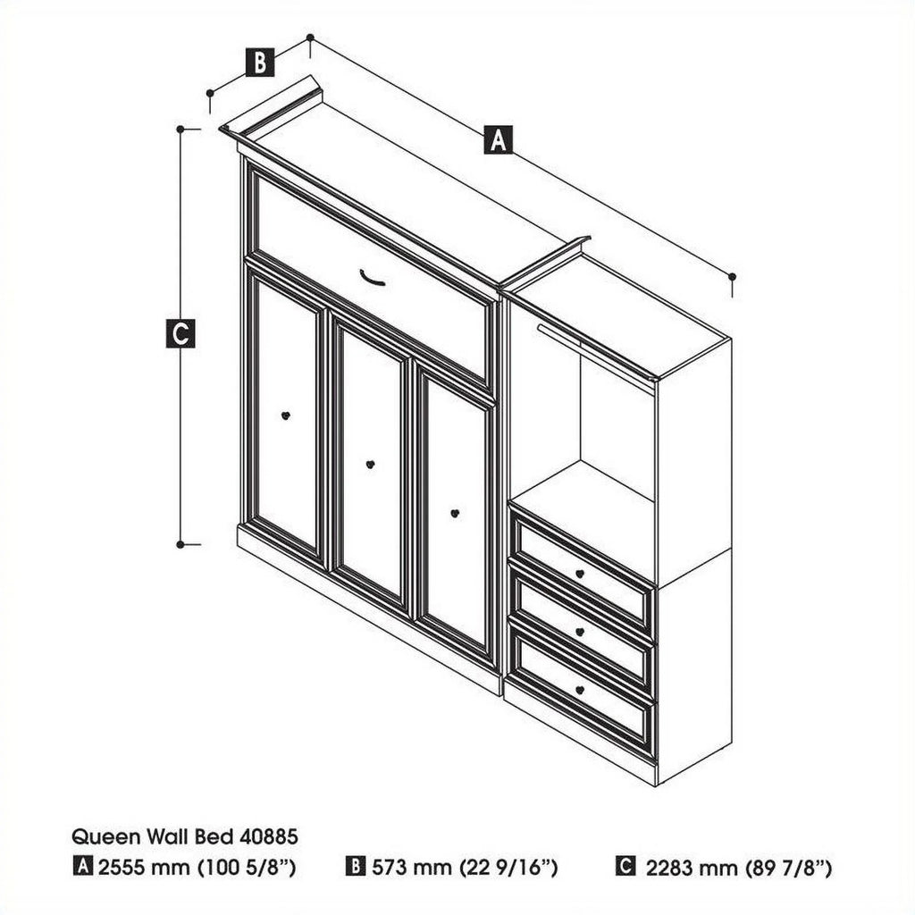 White Wood Queen Murphy Bed and Organizer with Drawers H7704