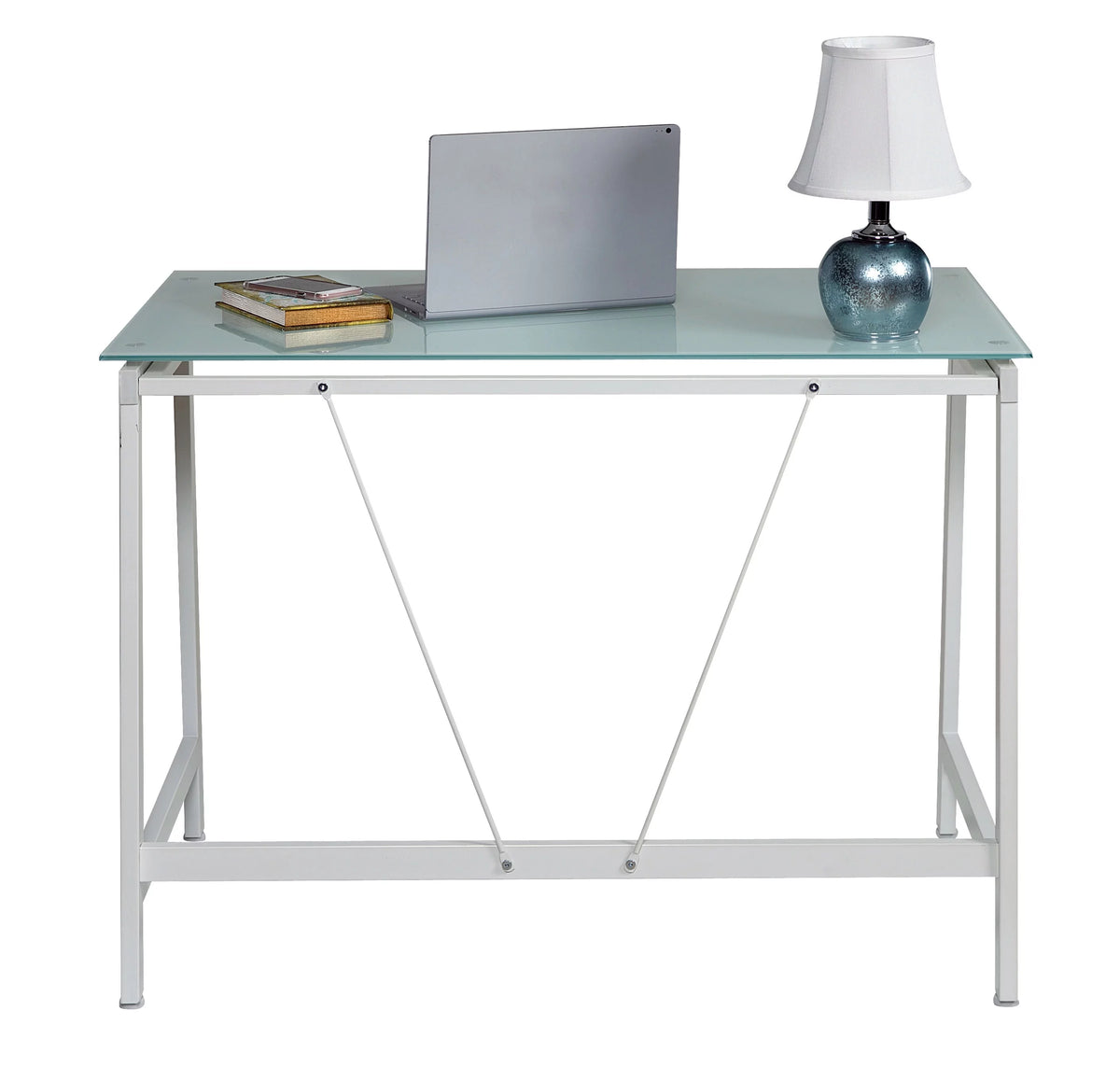 Contemporary Glass Writing Desk with Steel Frame V5197