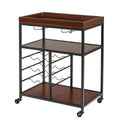 3 Tier Bar Serving Cart with Wine Rack and Glass Holder M919316