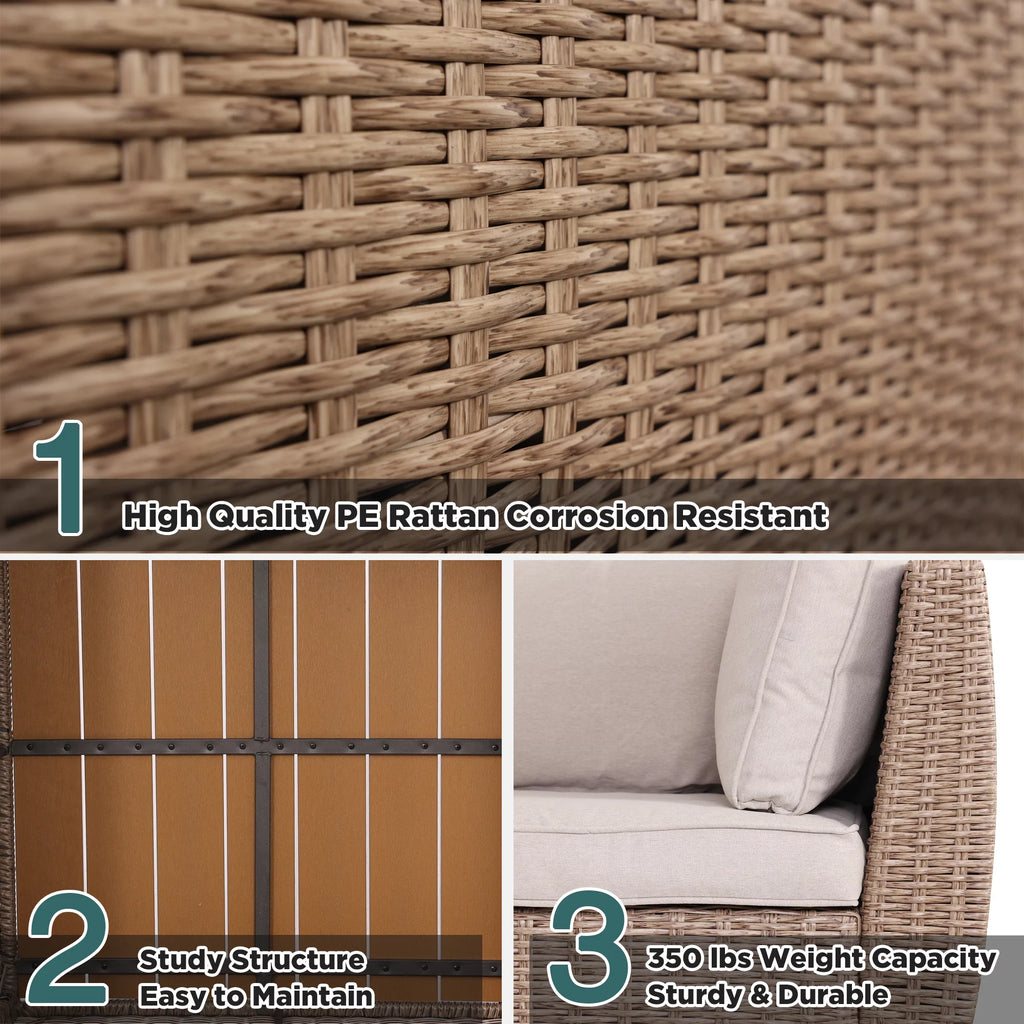 7 Pcs Half-Round Rattan Patio Furniture Set with Cushion and Table D3332