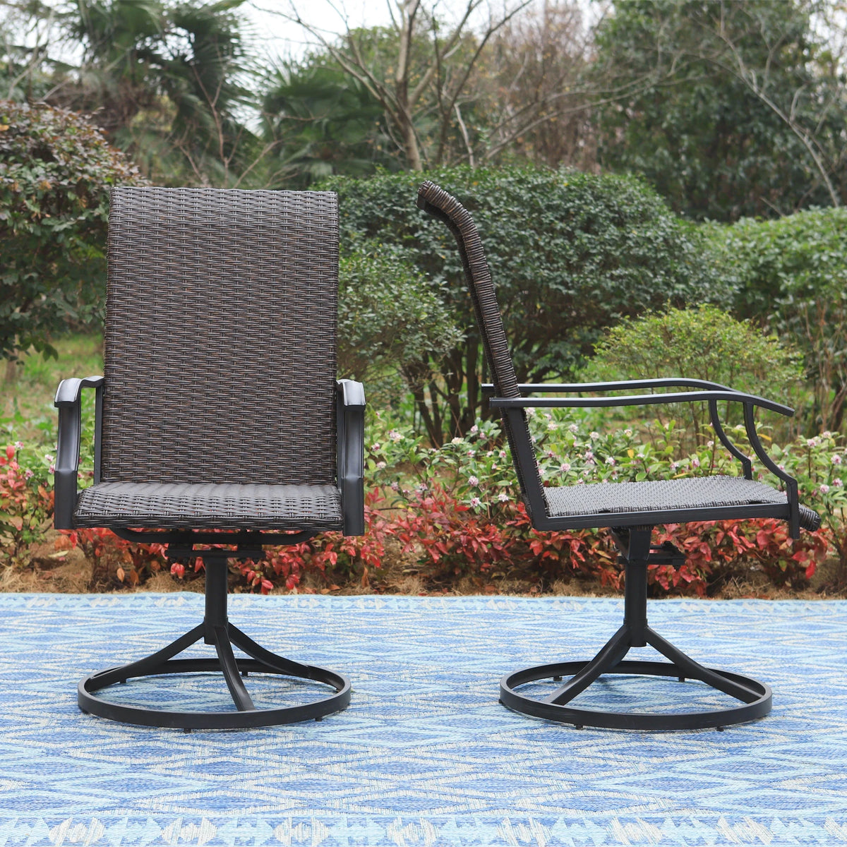 Brown Wicker Swivel Patio Dining Chairs F3193