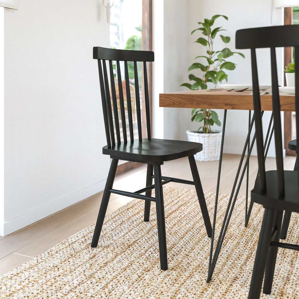Set of 2 Black Solid Wood Spindle Back Dining Chairs S36474