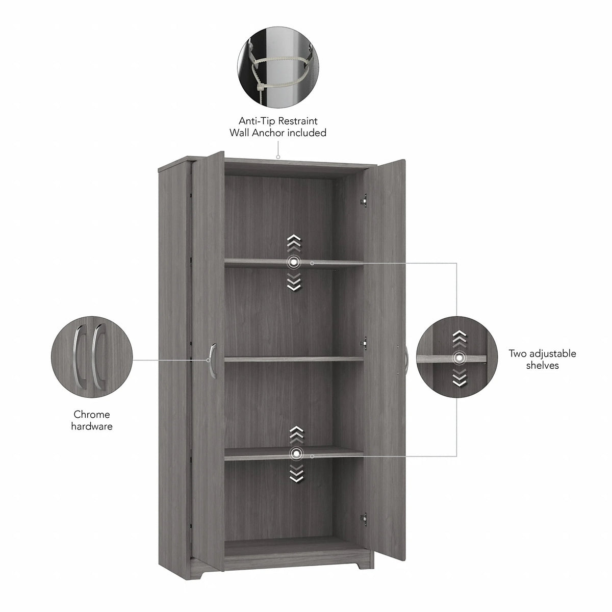 Tall Storage Cabinet with Doors in Modern Gray K447