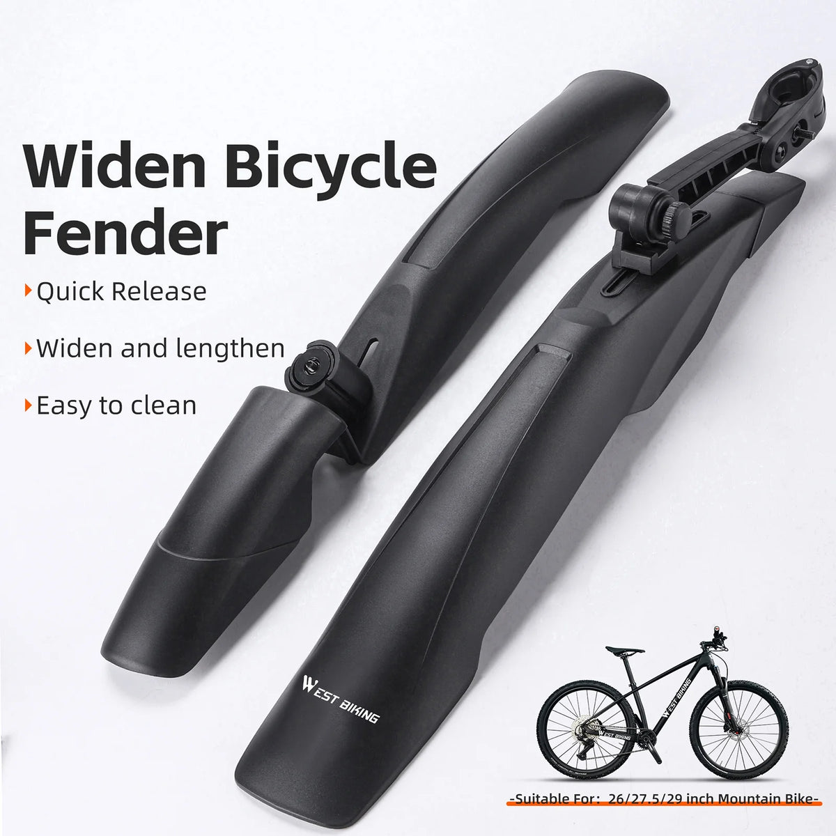 Adjustable Universal Bike Mudguards for 26-29in Bicycles, Front and Rear R824007