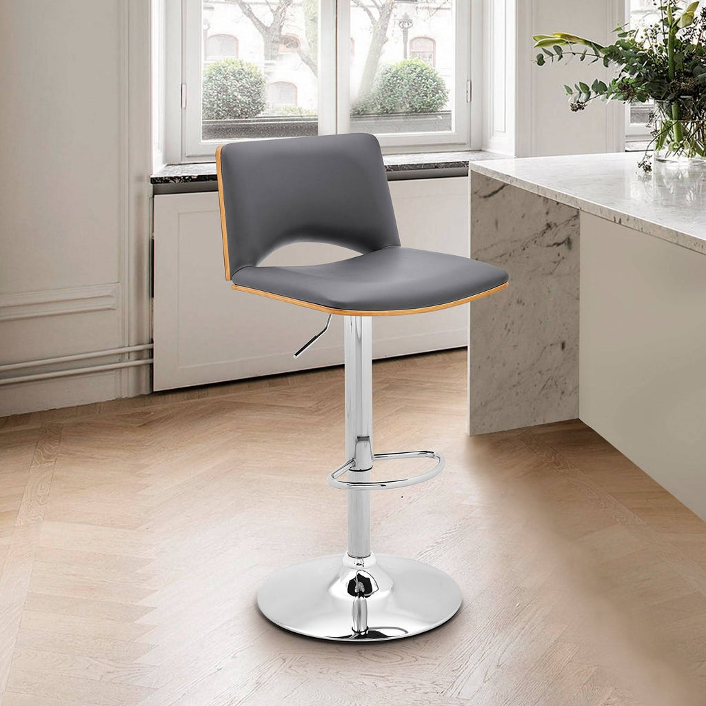 Gray Faux Leather Swivel Bar Stool C337