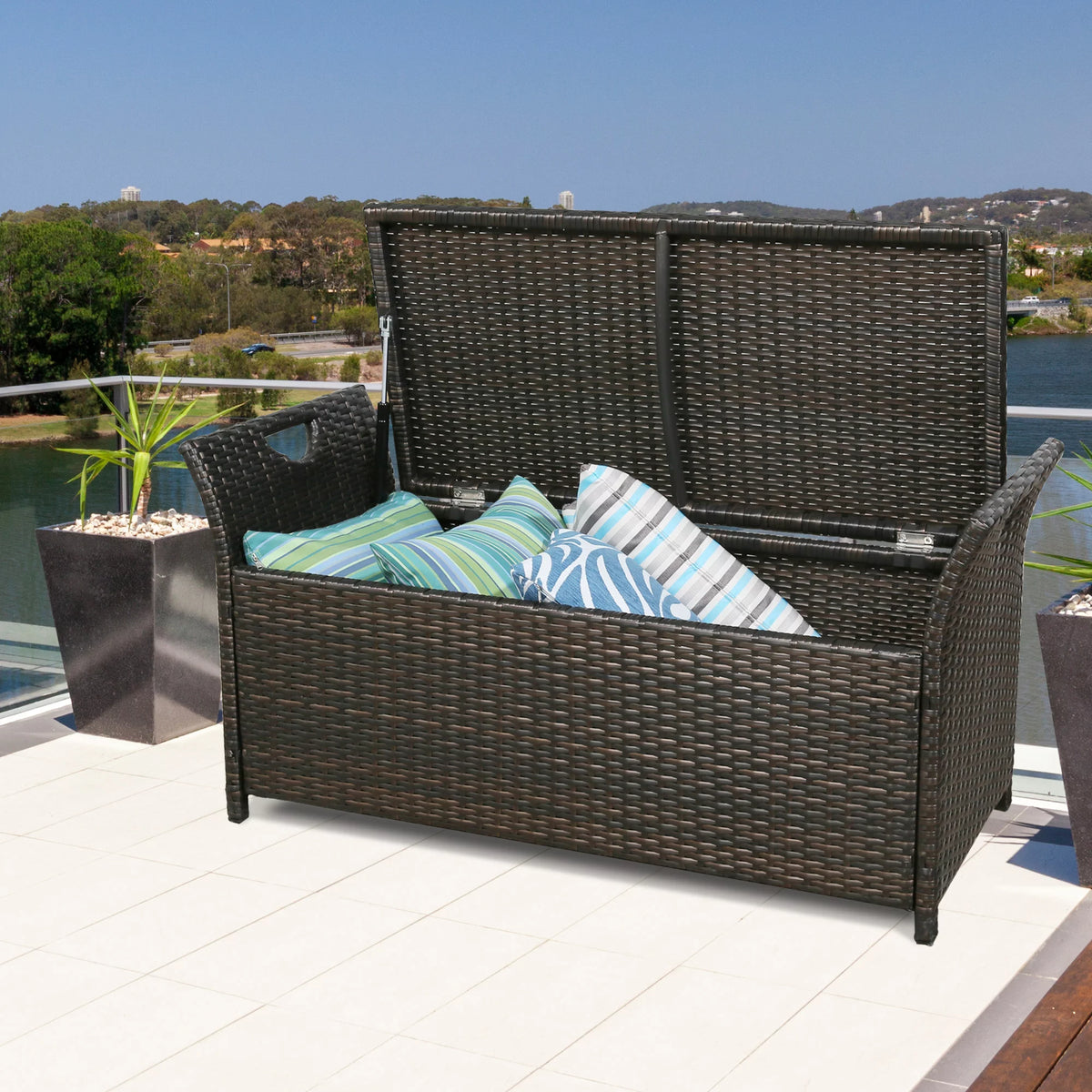 27.6 Gallon Wicker Storage Bench with Cushion W797462