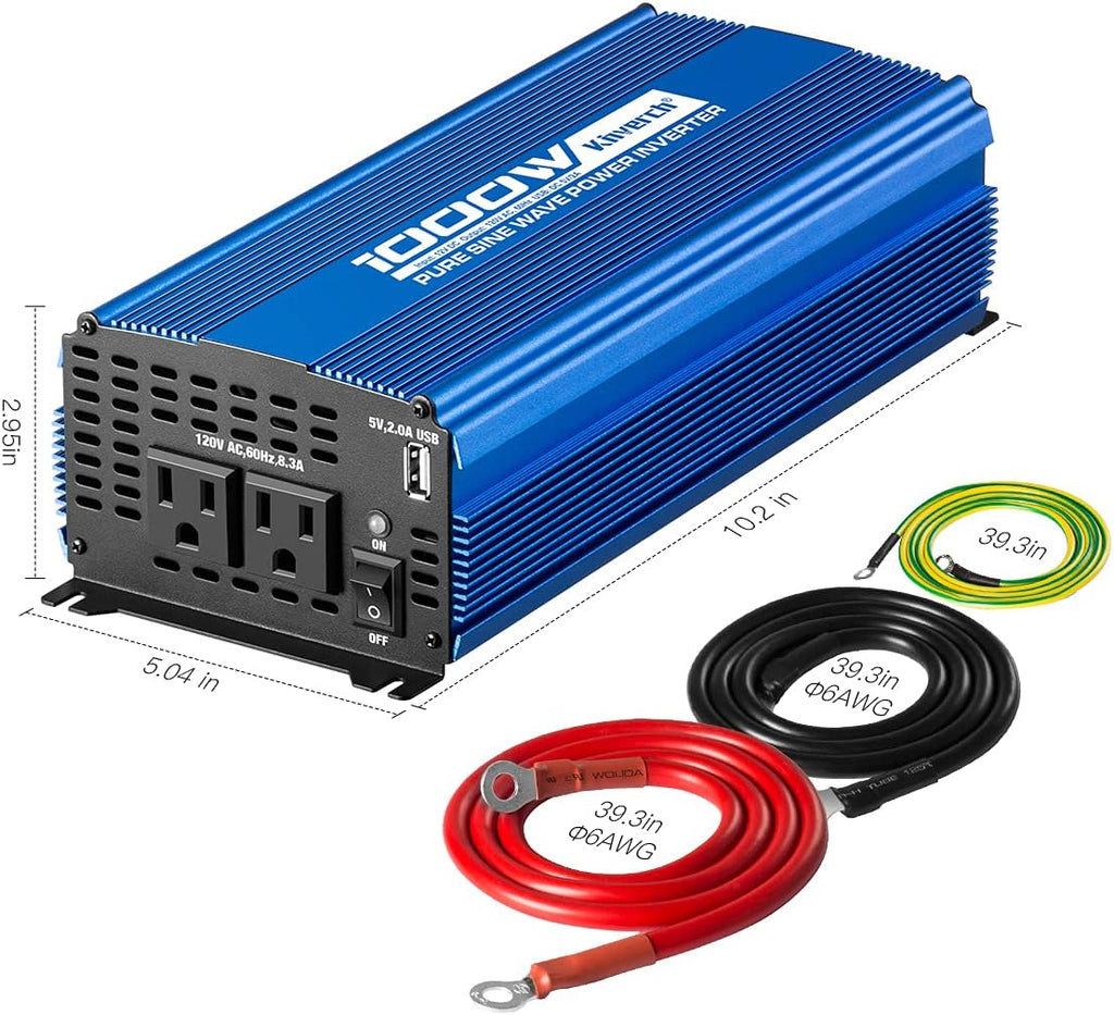 3000W Pure Sine Wave Power Inverter 12V DC to 110V AC with 4 AC Outlets 2 USB Ports S8099
