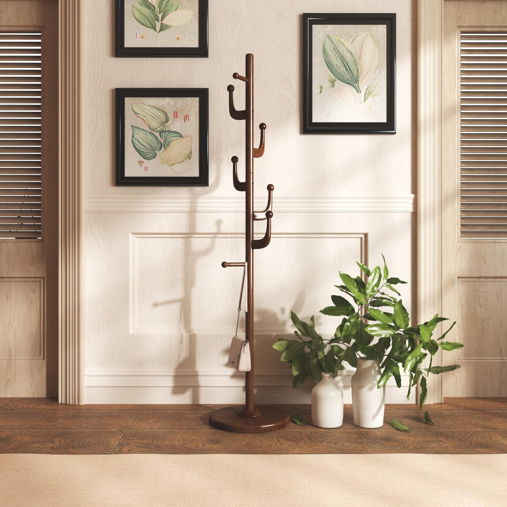 Brown Freestanding Wood Coat Rack L358