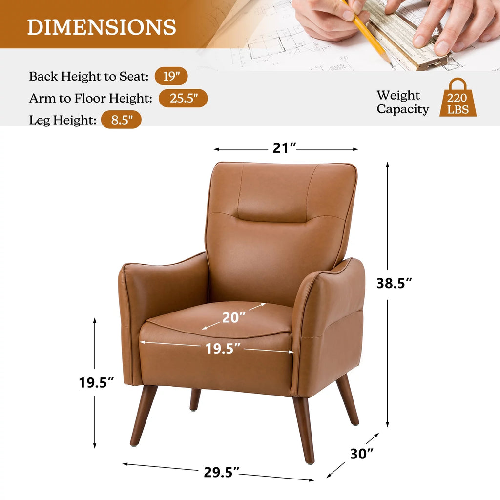 Faux Leather Tufted Accent Chair Set of 2 Wood Legs I2736
