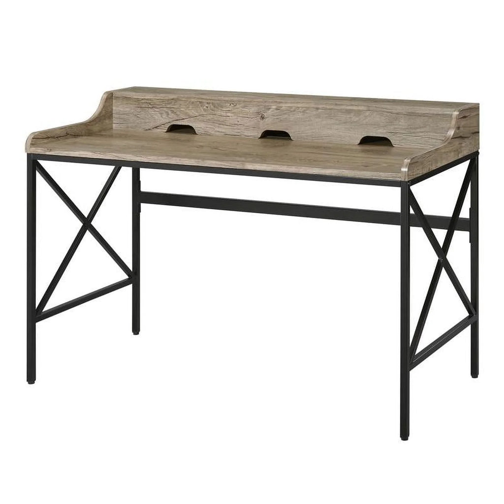 Wood and Black Metal Desk with USB Port K1463