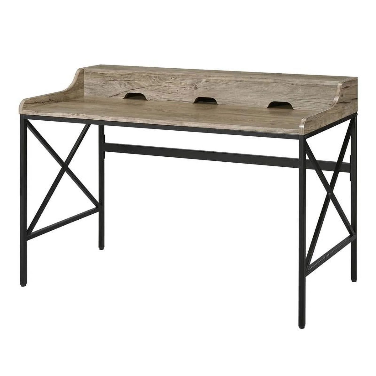 Wood and Black Metal Desk with USB Port K1463