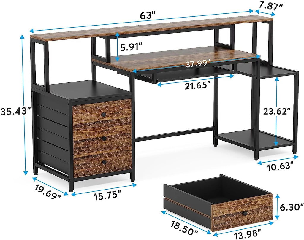 63 inches Computer Desk with 3 Drawers W6790