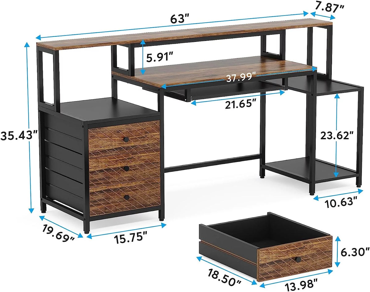 63 inches Computer Desk with 3 Drawers W6790