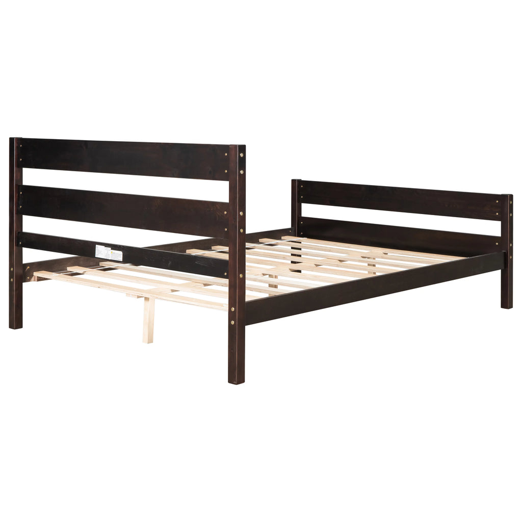 Full Espresso Platform Bed Frame with Headboard and Under Bed Storage W95631