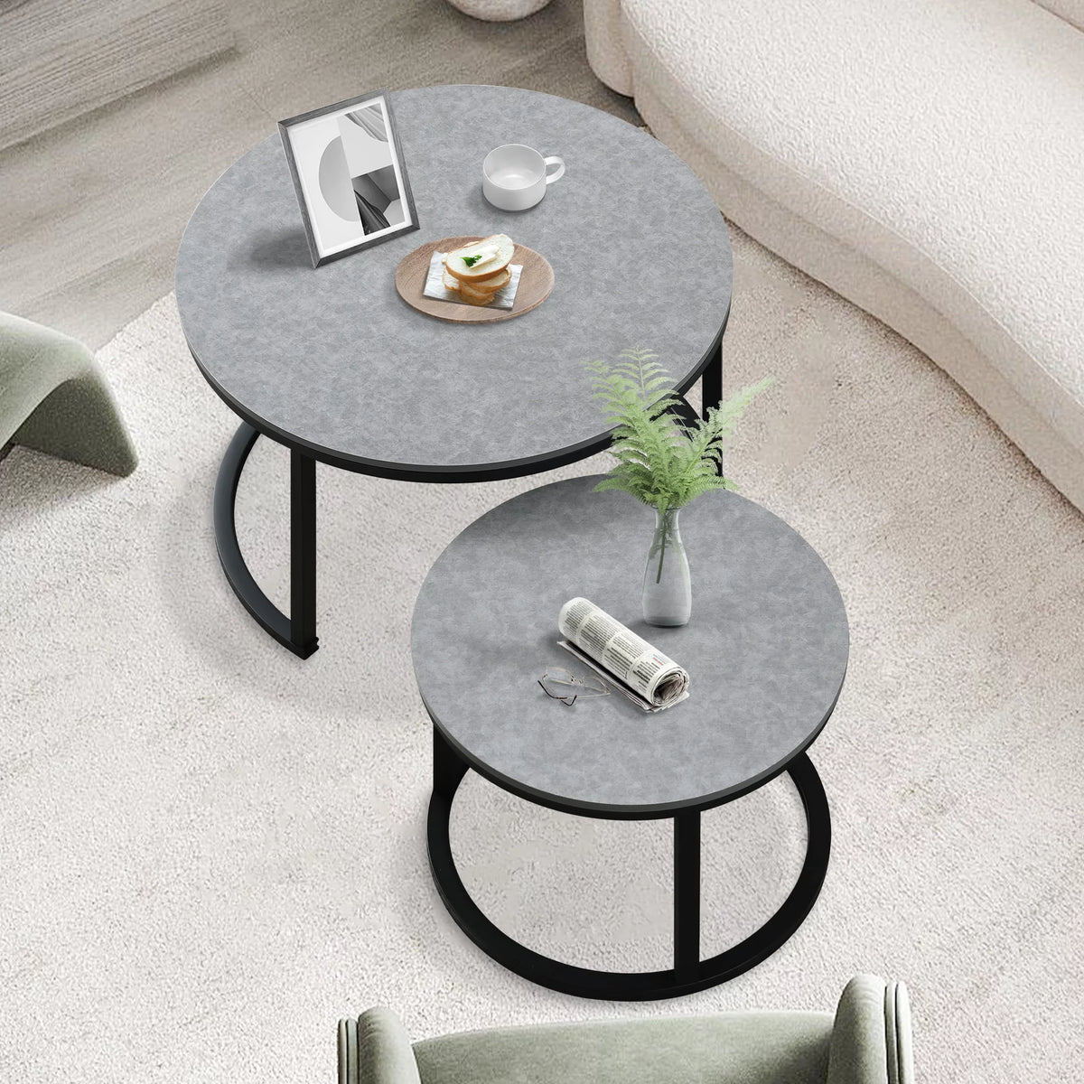 Round Nesting Coffee Table Set Metal Frame Gray F24283