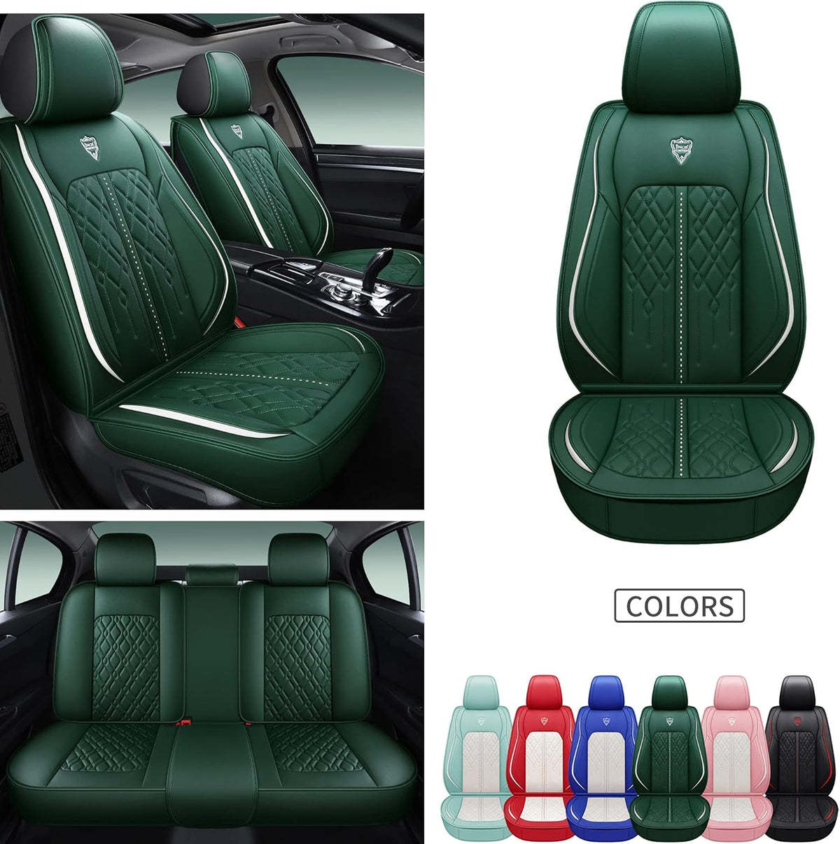 Pink White Synthetic Leather 5 Seats Car Seat Cover D402