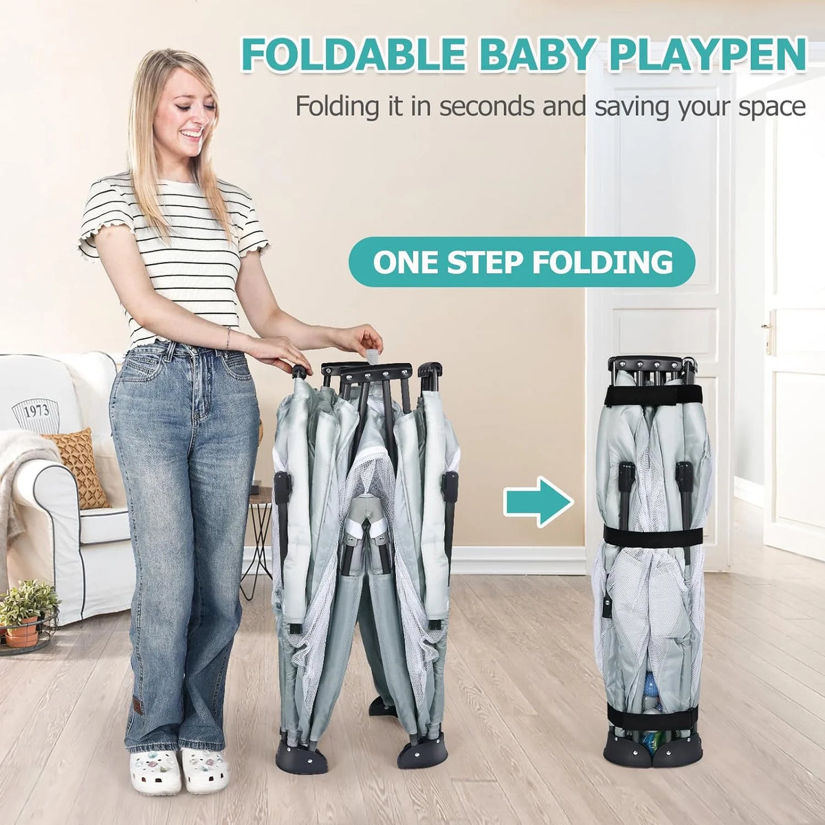 Foldable Large Play Pen with 2 Storage Bags 50 Balls (71" × 59") U118069