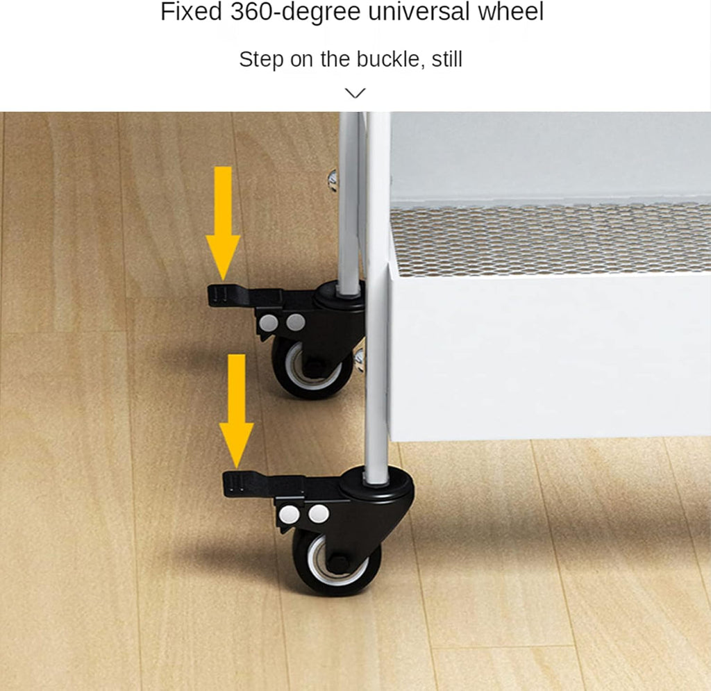 3-Tier White Metal Rolling Storage Cart with Wheels and Handle K85675