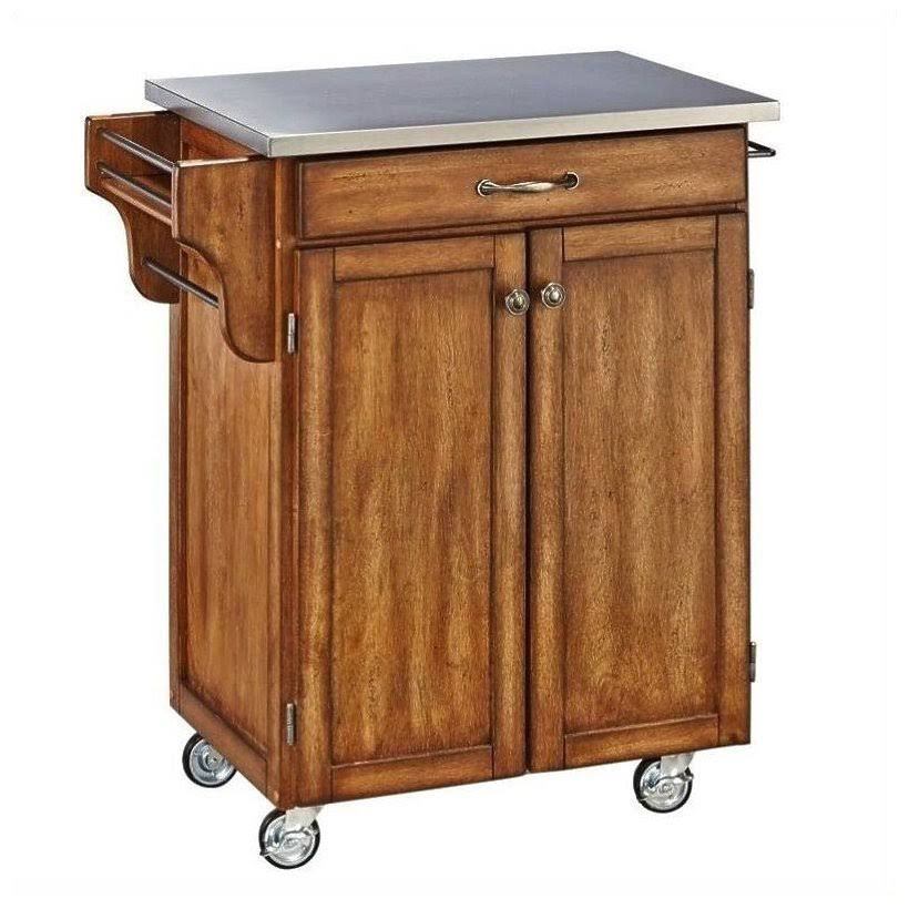 Oak Wood Cart with Stainless Steel Top W3573